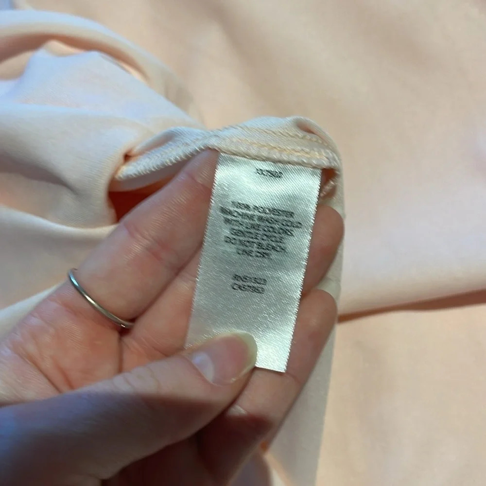 Halogen Light Pink Satin Faux Wrap Long Sleeve Shirt Dress - Picture 6 of 14